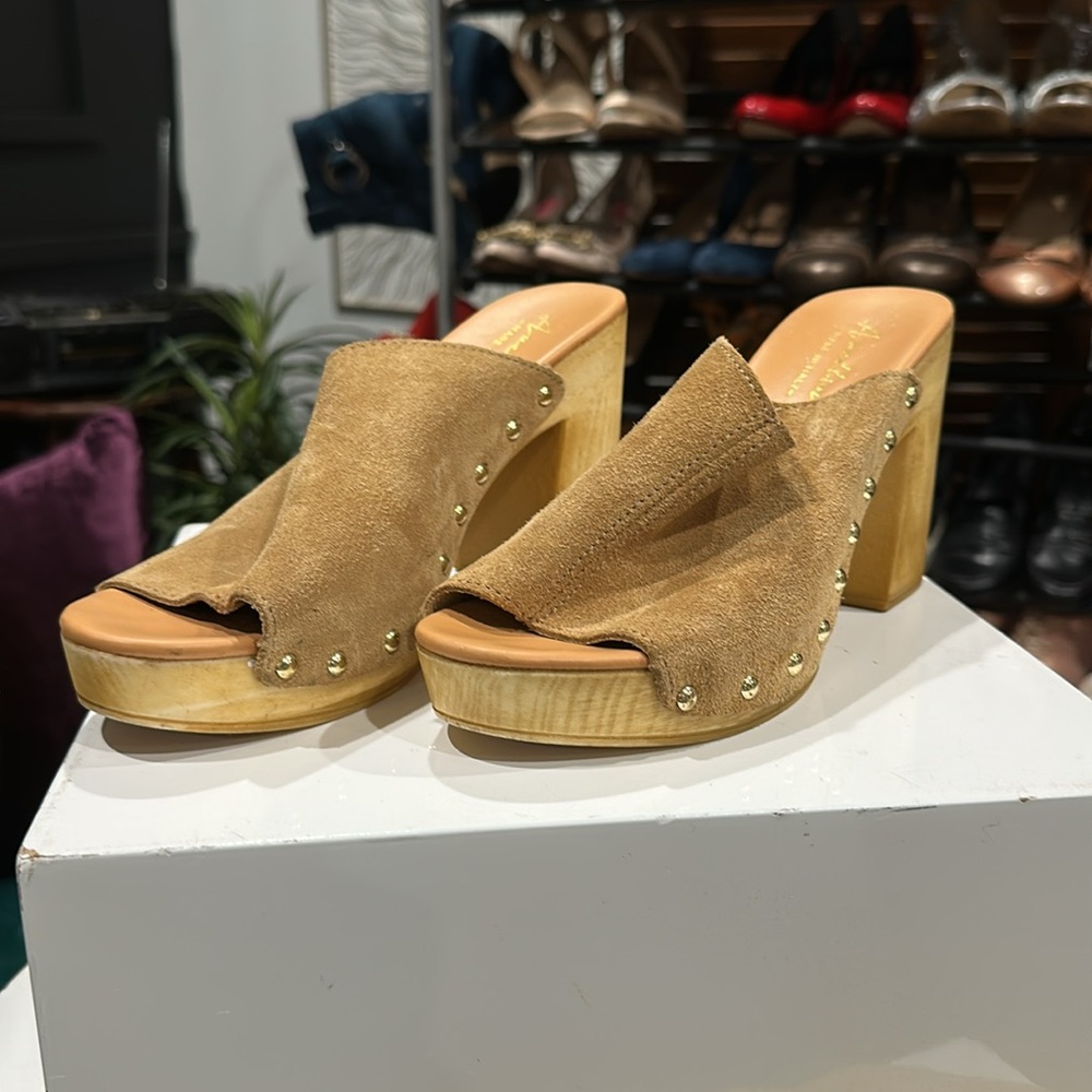 Avellini Tan Platform Mules with Chunky Sole